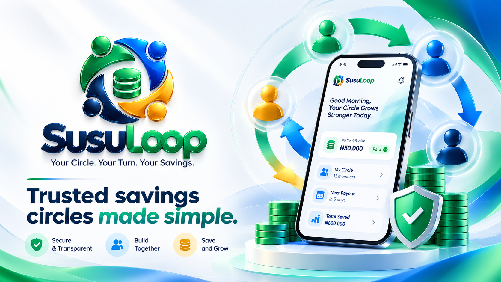 SusuLoop banner — Trusted savings circles made simple. Your Circle. Your Turn. Your Savings.